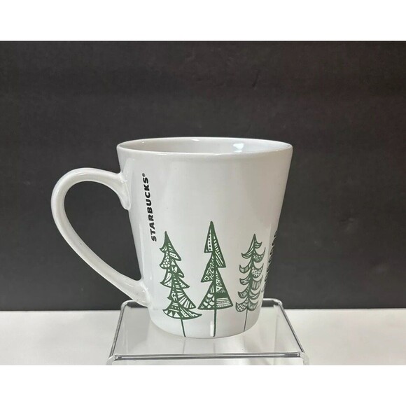 Starbucks White Coffee Mug Cup Green Pine Christmas Trees 2015 12 FL oz Holiday - Picture 1 of 7
